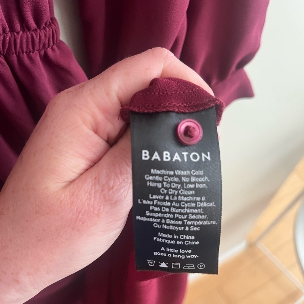 Aritzia Babaton Luke Dress Burgundy Midi Mock Neck 3/4 Sleeve A Line - Picture 10 of 12